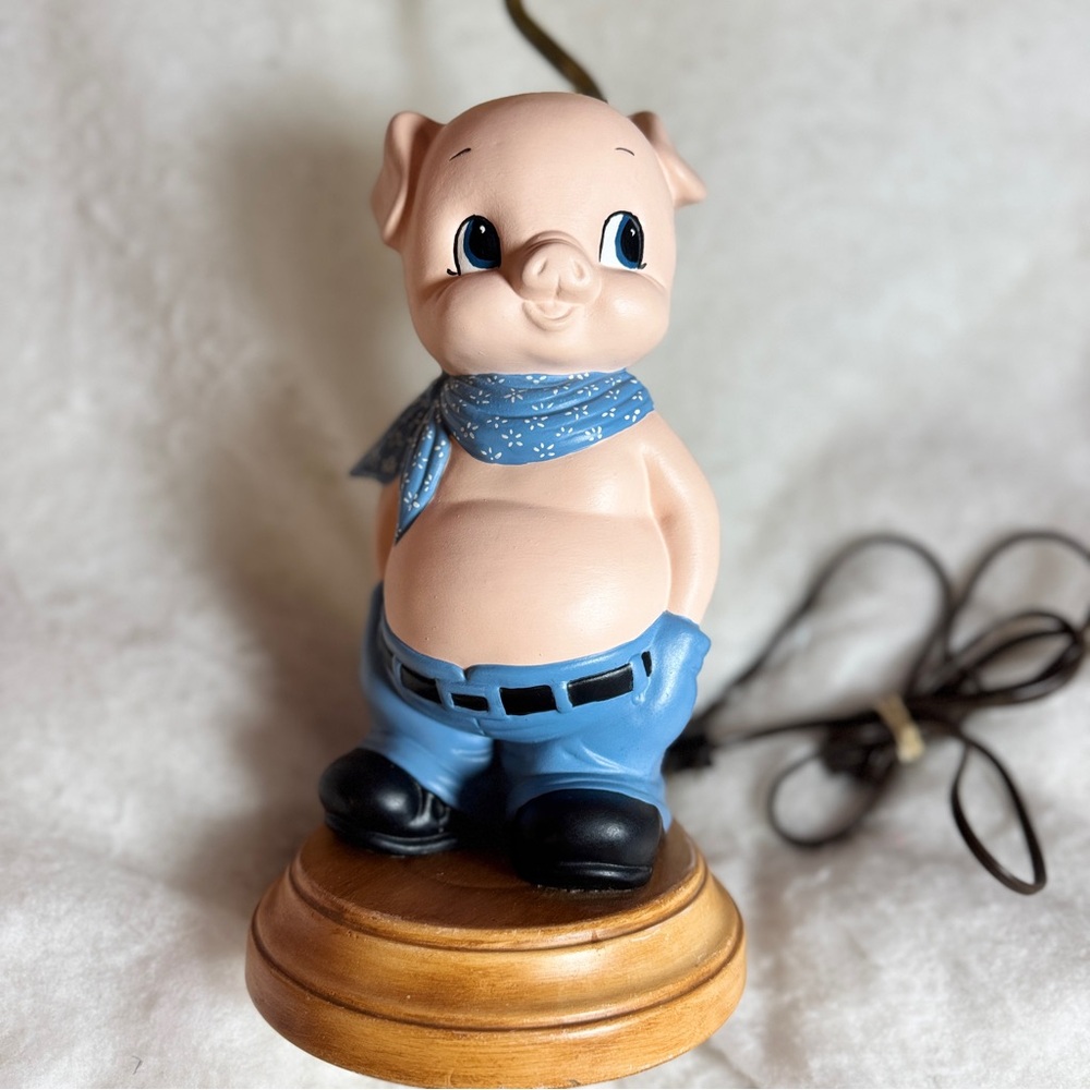 Vintage 1960 Handmade Porky Pig -Looney Tunes- With Scarf & Jeans Lamp‎ L, Works